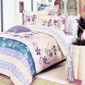 Blancho Bedding - [Striped Orchid] 100% Cotton 7PC Bed In A Bag (Full Size)