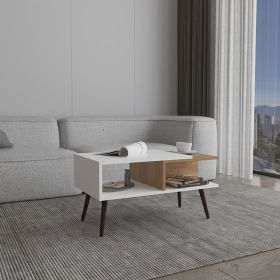 Aranjuez 29" Wide Coffee Table with Three Shelves, Rectangular, Living Room White - Natural Oak