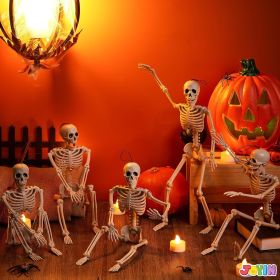 5 PCS Posable Halloween Skeleton Decor 16 Inches, Full Body Posable Joints Hanging Skeletons for Halloween Decorations, Graveyard Props