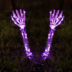2pcs Solar Halloween Decorations Light, 2 Pack Lighted Skeleton Arms Hand Stakes, 40 LED Lights, Light Up Figurine Holiday Party Indoor Outdoor D (Color: purple, Quantity: 2 Pack)